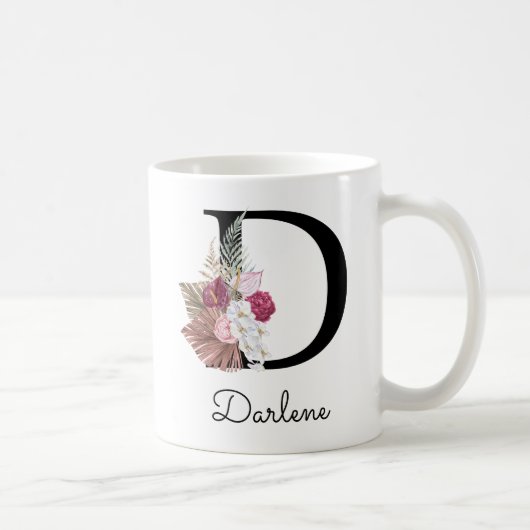 Moderne rosa florale Anfangsbuchstabe D Kaffeetasse (Rechts)