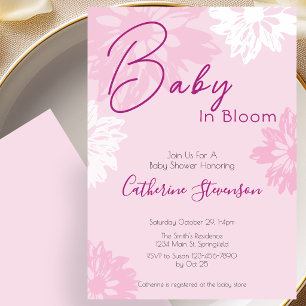 Moderne rosa florale Baby-Blüten-Baby-Party  Einladung
