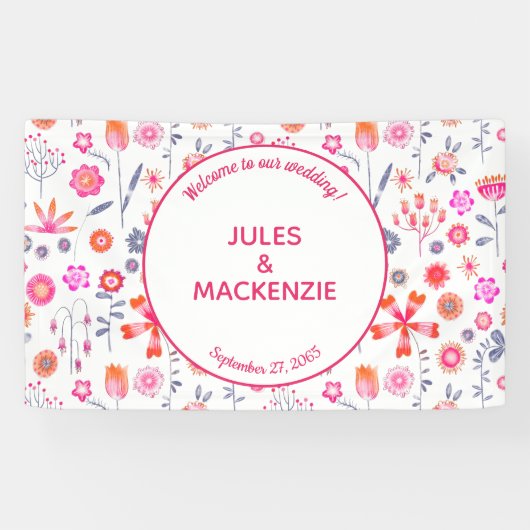 Moderne rosa florale Boho Hochzeit Banner (Horizontal)