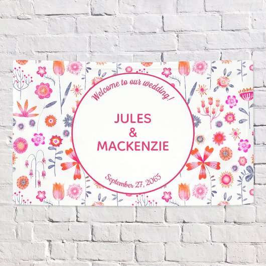 Moderne rosa florale Boho Hochzeit Banner