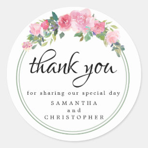 Moderne rosa florale Gastgeschenk Hochzeit Vielen Runder Aufkleber