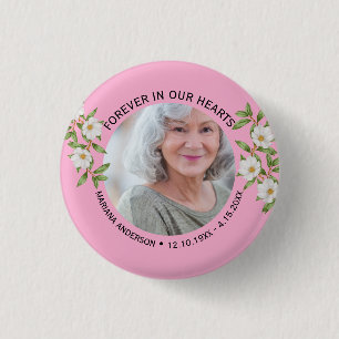 Moderne rosa florale Gedenkbutton 'Für immer in un Button