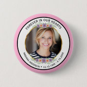 Moderne rosa florale Gedenkfoto Button (Vorderseite)