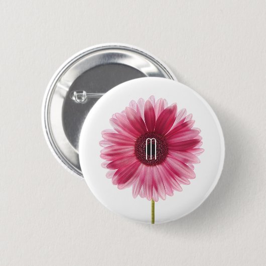 Moderne rosa florale Gerbera Daisy Button (Vorne & Hinten)