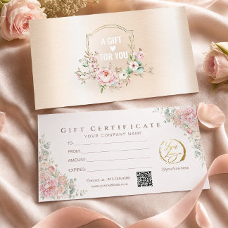 Moderne rosa florale goldene Geschenkkarte