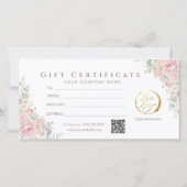 Moderne rosa florale goldene Geschenkkarte (Rückseite)