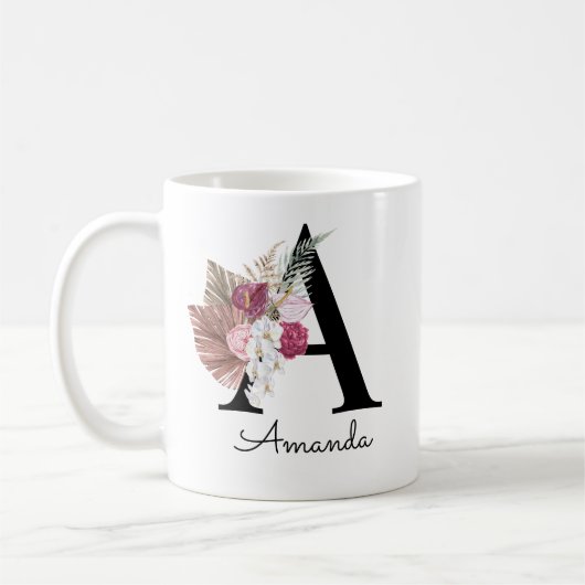 Moderne rosa florale Initiale A Kaffeetasse (Links)