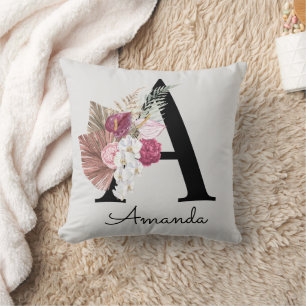 Moderne rosa florale Initiale A Kissen