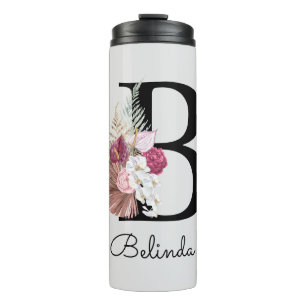 Moderne rosa florale Initiale B Thermosbecher