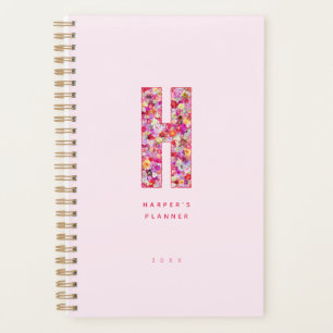 Moderne rosa florale Initialen Monogramm personali Planer