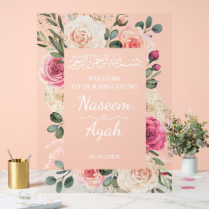 Moderne rosa florale islamische Begrüßung Acrylschild