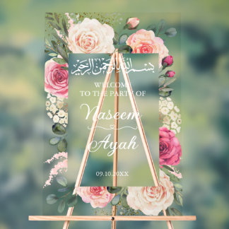 Moderne rosa florale islamische Begrüßung Acrylschild