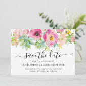 Moderne, rosa, florale Kakteen Hochzeit Save The Date (Stehend Vorderseite)