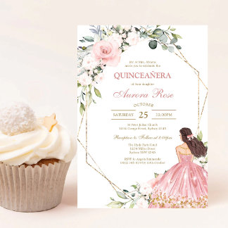 Moderne rosa florale Quinceanera-Einladung Einladung