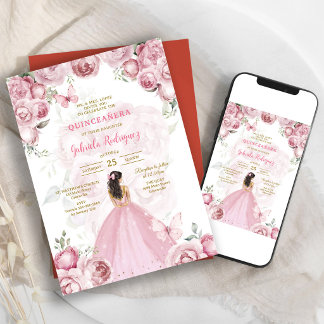 Moderne rosa florale Quinceanera-Einladung Einladung