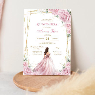 Moderne rosa florale Quinceanera-Einladung Einladung