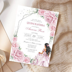 Moderne rosa florale Quinceanera-Einladung Einladung
