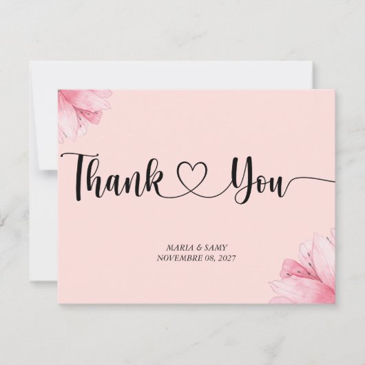 Moderne rosa florale Romantik Danke Karte (Vorderseite)