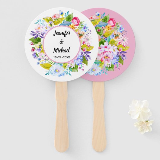 Moderne rosa florale romantische Hochzeitgastfans Fächer (Vorne und Hinten)