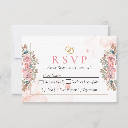 Moderne rosa florale RSVP-Karte RSVP Karte (Vorderseite)