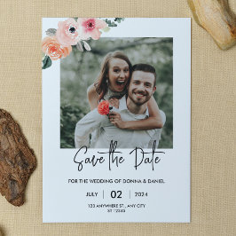 Moderne rosa, florale Save the Date FotoCollage Einladung