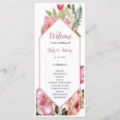 Moderne rosa florale Sechseck-Zeremonie-Programm (Vorderseite)