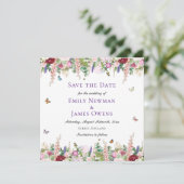 Moderne rosa Florals & Butterfliegen Save the Date (Stehend Vorderseite)