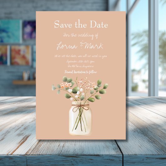 Moderne Rosa.; Flower Jar Save The Date Karte