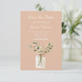 Moderne Rosa.; Flower Jar Save The Date Karte (Stehend Vorderseite)