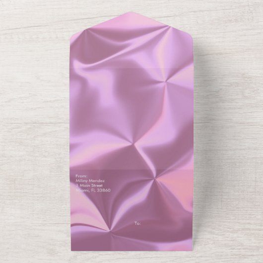 Moderne Rosa Foil Black Shiny Wedding All In One Einladung (Außenbereich)