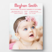 Moderne rosa Foto - Geburtsankündigung Fotoplatte (Vorderseite)