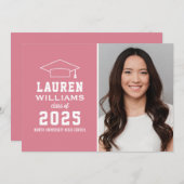 Moderne rosa Foto Graduation Party Einladung (Vorne/Hinten)