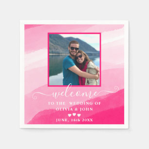 Moderne Rosa Foto Hochzeit Serviette