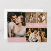 Moderne rosa Fotocollage Hochzeit Vielen Dank Postkarte (Vorne/Hinten)