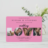 Moderne rosa Fotos Minimalistischer Liebe Hochzeit Einladung (Stehend Vorderseite)
