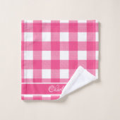 Moderne rosa Französische Rose Weißes Buffalo Karo Badhandtuch Set (Waschlappen)