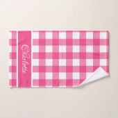 Moderne rosa Französische Rose Weißes Buffalo Karo Badhandtuch Set (Handtuch)