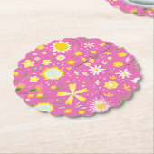 Moderne rosa Frische Blume Botanischer Papierfisch Untersetzer (angewinkelt)