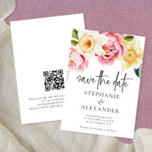 Moderne rosa gelbe Florals Script QR Code Hochzeit