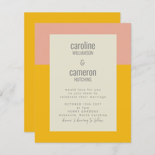 Moderne rosa gelbe geometrische Hochzeit (Vorne/Hinten)
