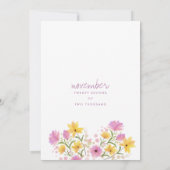 Moderne rosa gelbe Hochzeit mit Blumen Einladung (Rückseite)