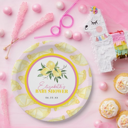 Moderne rosa gelbe Lemon Print Paper Teller (Party)