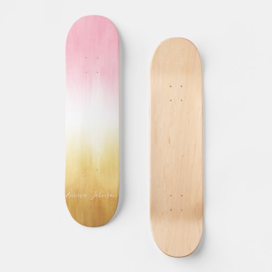Moderne rosa gelbe Pinselstriche Ombre Skateboard (Vorderseite)