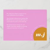 Moderne rosa gelbe Retro-Arch-Hochzeit Vielen Dank Folieneinladung (Rückseite)