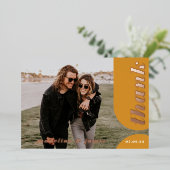 Moderne rosa gelbe Retro-Arch-Hochzeit Vielen Dank Folieneinladung (Stehend vorne)