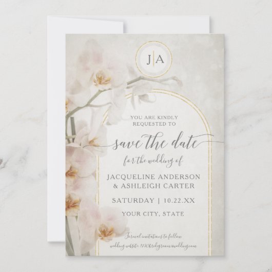 Moderne rosa, geometrische Glitzer Orchideen Save The Date (Vorderseite)