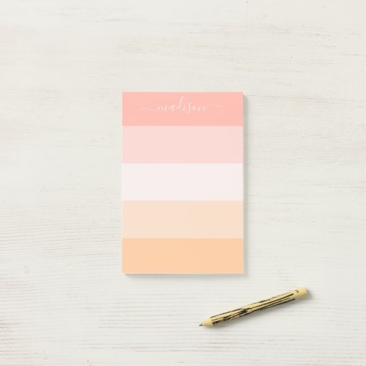 Moderne, rosa gestreifte Bezeichnung Postit Notes Post-it Klebezettel (Auf Schreibtisch)