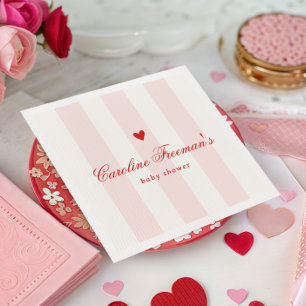 Moderne rosa gestreifte Herz-Valentinstag-Baby-Par Serviette