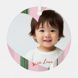 Moderne rosa gestreifte Herzform-Andenkenfoto Ornament Aus Metall