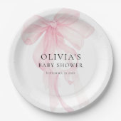 Moderne rosa getönte Schleife Baby Shower Pappteller (Vorderseite)